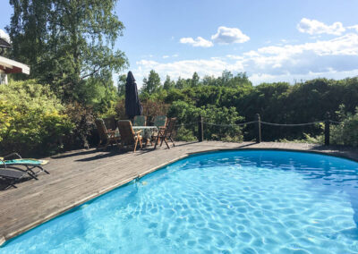 The pool in the greenery.