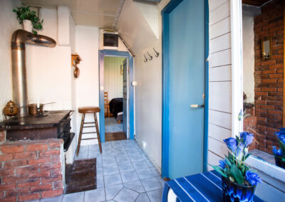 View from the kitchen door to the bedroom downstairs at the large cottage.