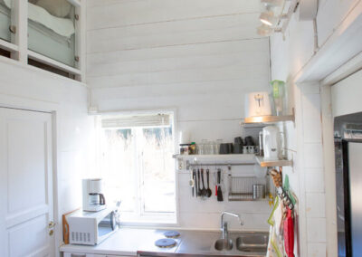 The kitchen area in the cosy little cottage.