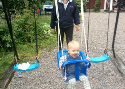 Child friendly garden with swings.