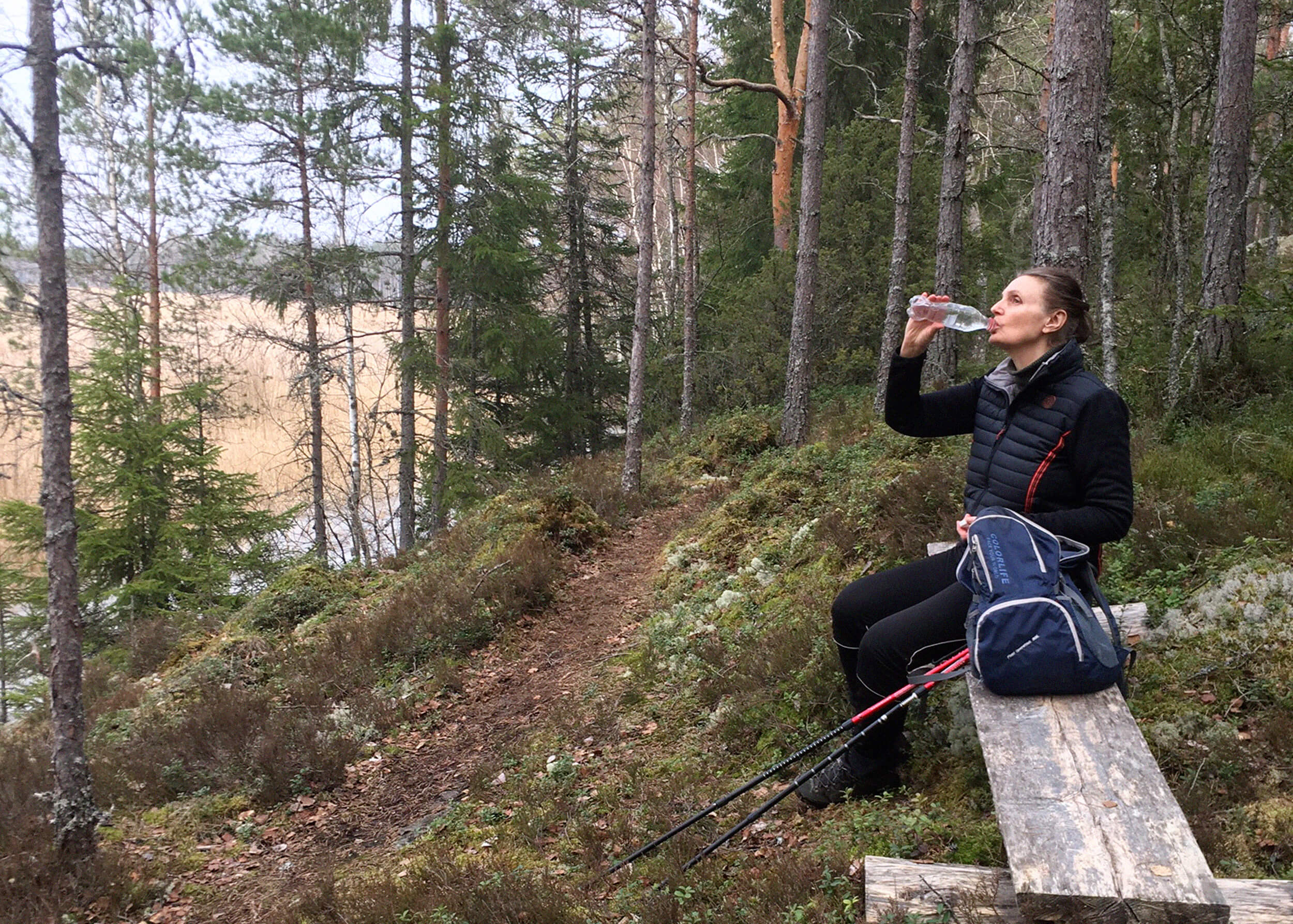 Hiking by the Dragmansbo lake.